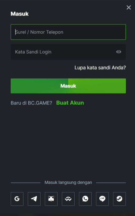 BC.Game masuk: Antarmuka login yang aman pada platform BC.Game, memungkinkan pengguna mengakses akun mereka dan menikmati game online.